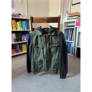 Canvas sweater with fleece hood and sleeves